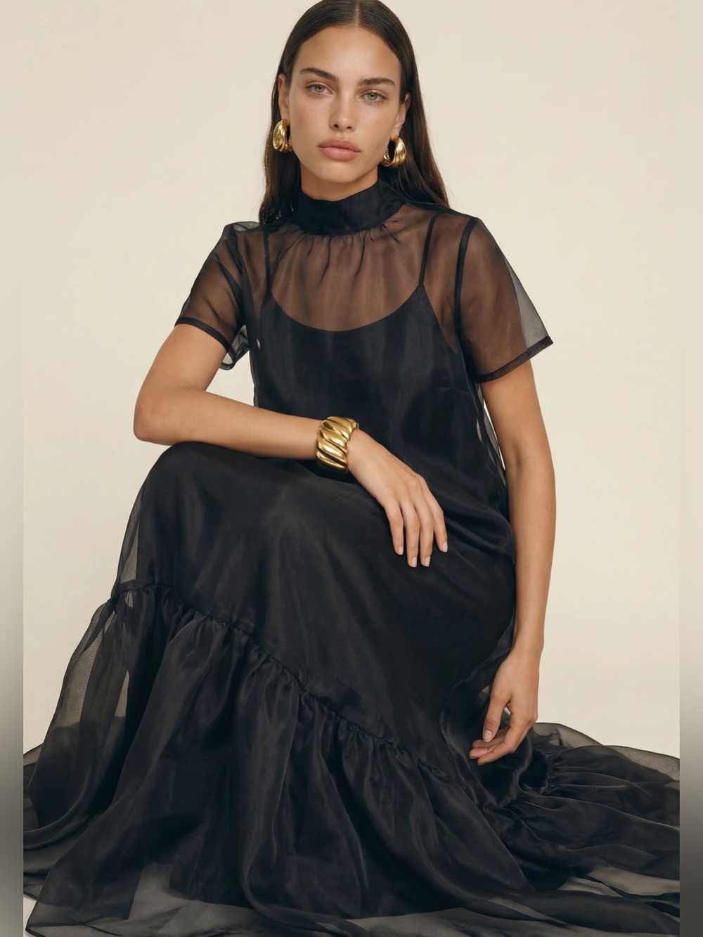 NEW Few Moda Caara Black Melody Sheer Organza Overlay Maxi Dress Back Bow - Picture 13 of 13